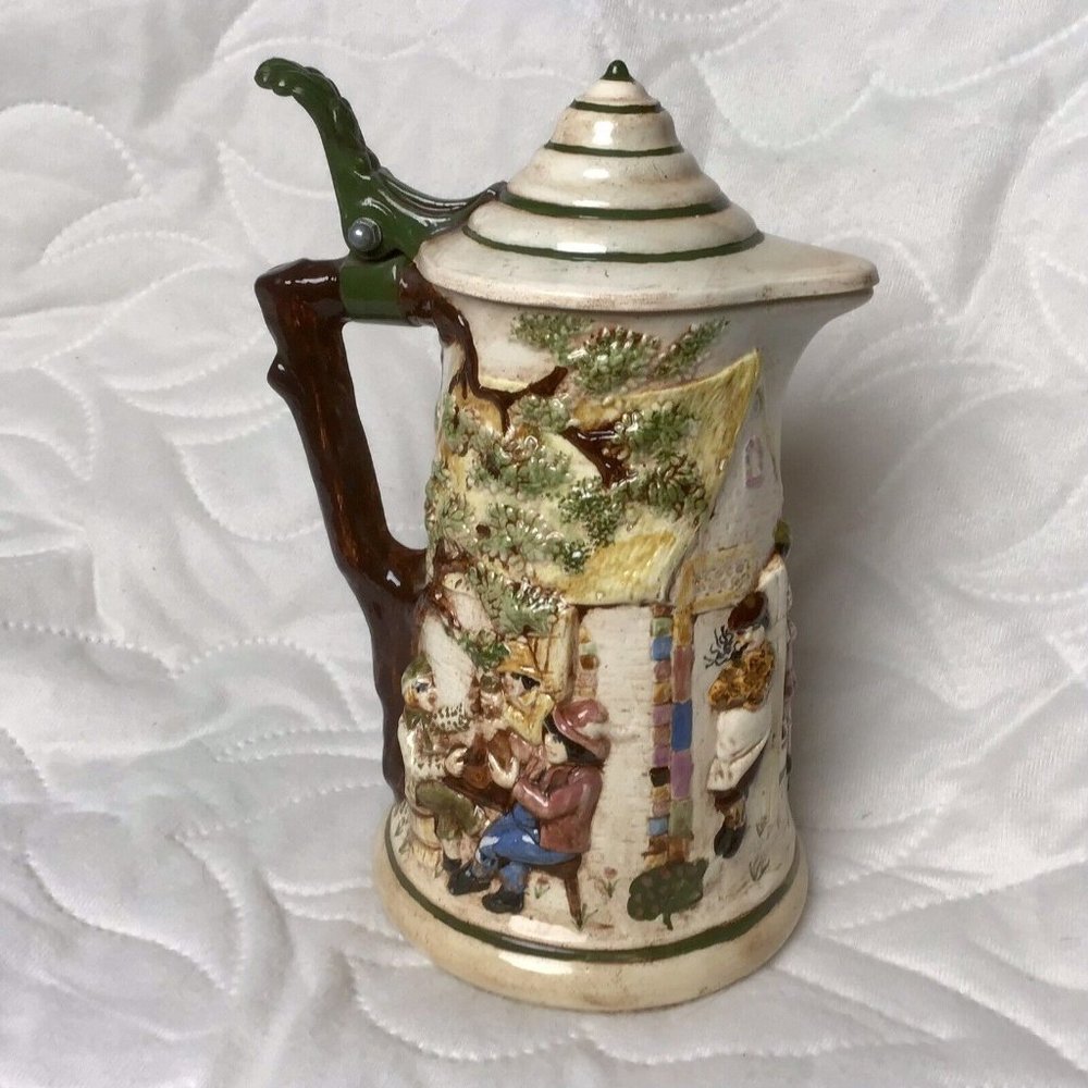 Vintage Atlantic Beer Stein 11" Tall Octoberfest Pitcher Ceramic Mold A188